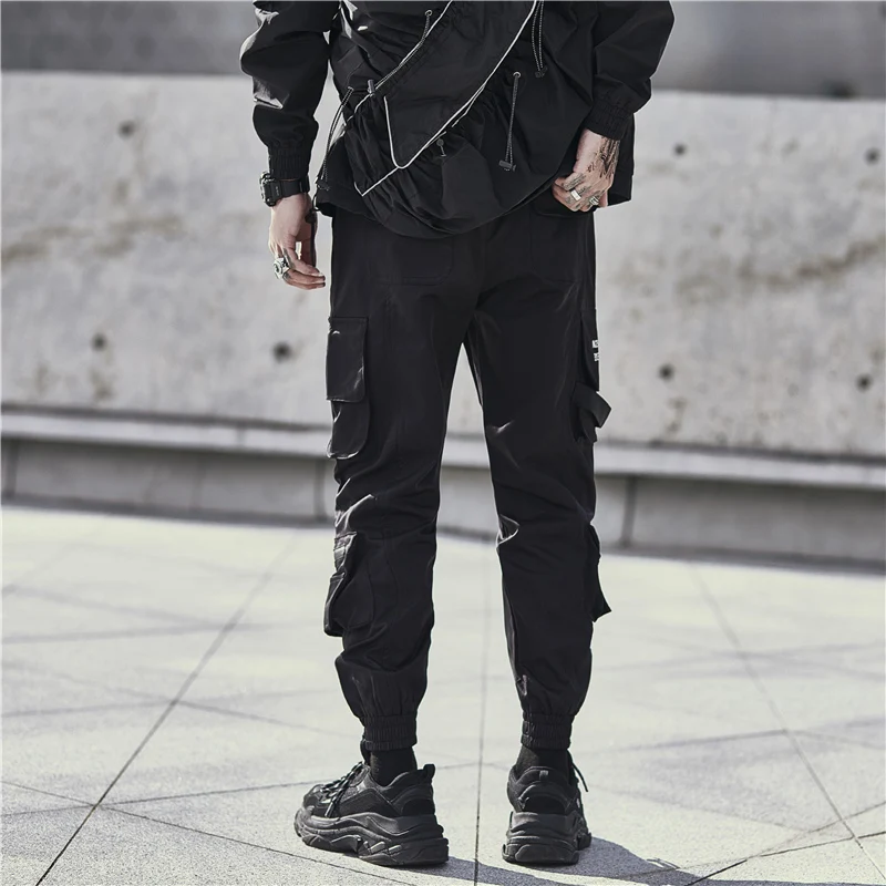 

2023 Streetwear Hip Hip Cargo Pants Joggers Side Pockets Harajuku Men Baggy Trousers HipHop Joggers Pants Black Street Wear