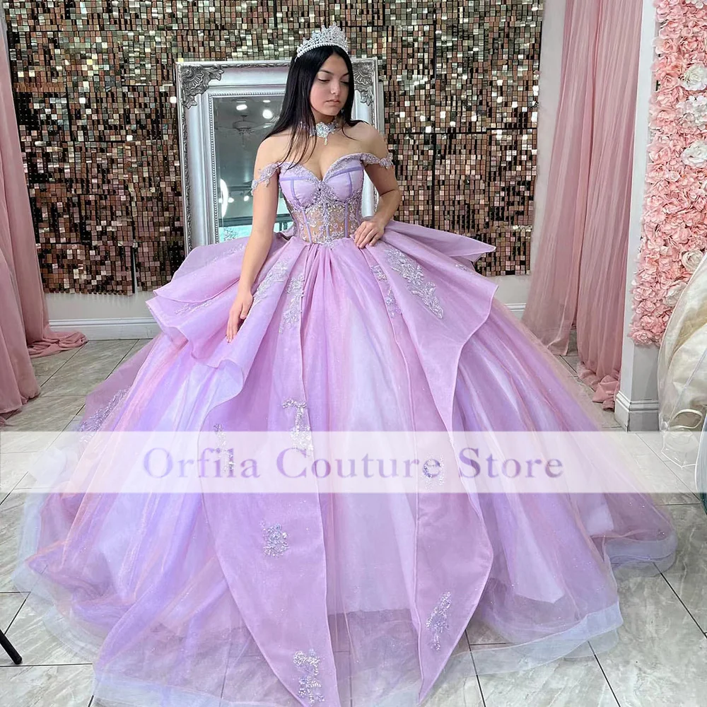 Фото Платья Charro Quinceanera со съемным шлейфом, лавандовые мексиканские платья 15 лет, милое 16-летнее платье №2
