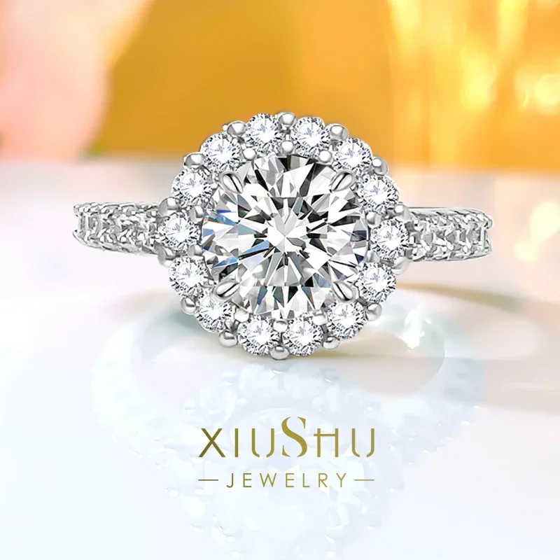 

Desire 925 Sterling Silver Artificial White Diamond Ring Inlaid with High Carbon Diamonds and Elegant Design