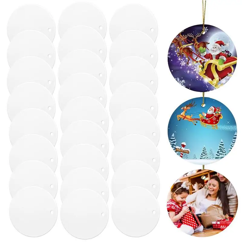 Sublimation Ceramic Blank 25pcs Round Blank Ceramic Ornament Christmas Ornament Porcelain Blank Ornaments For Print DIY Gift