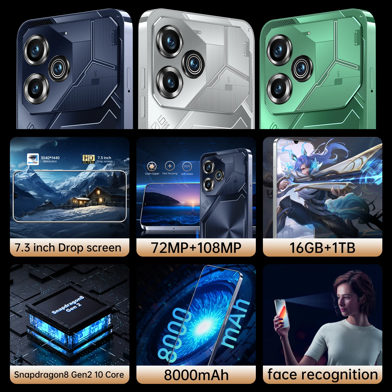 Горячий новый смартфон Pova 6 Pro 5G 8000 мАч 7 3-дюймовый экран высокой четкости 108 МП