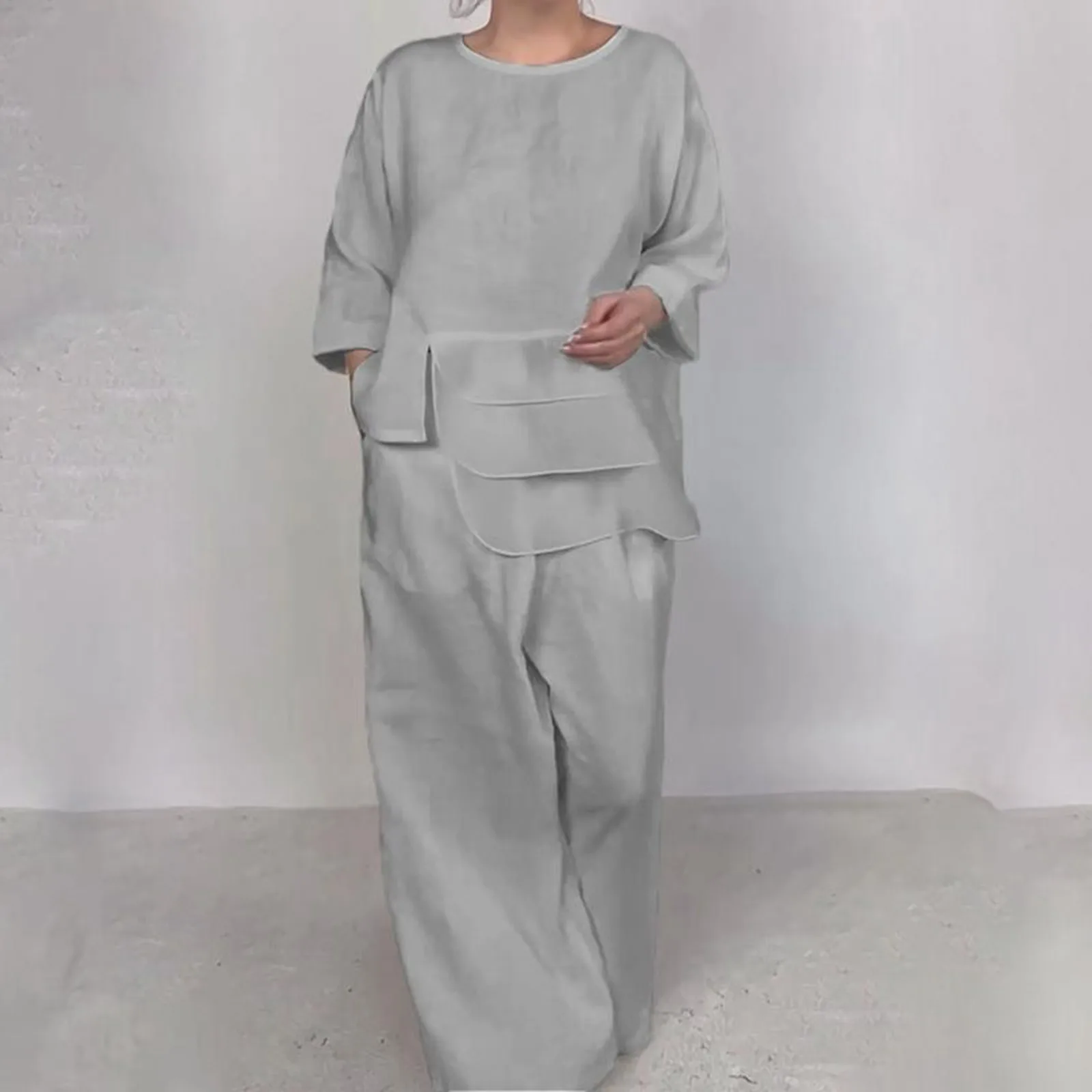 Женский Повседневный комплект из 2 предметов свободная Однотонная рубашка с