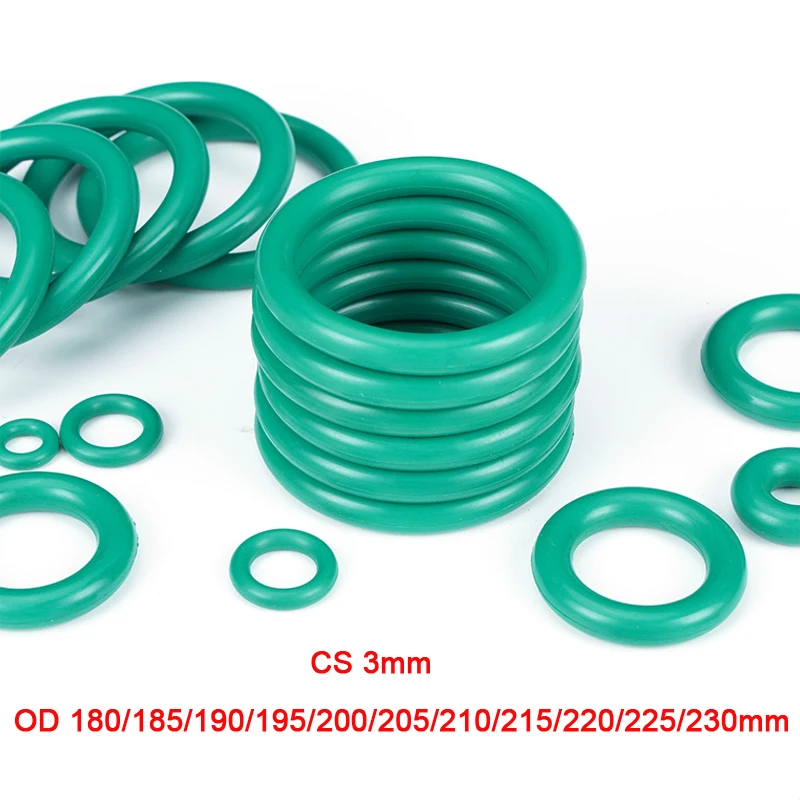 

1Pcs Green FKM Fluorine Rubber O-Ring Oil Sealing Gasket CS3mm OD 180~230mm O Ring Seal Gasket Rings Fuel Washer
