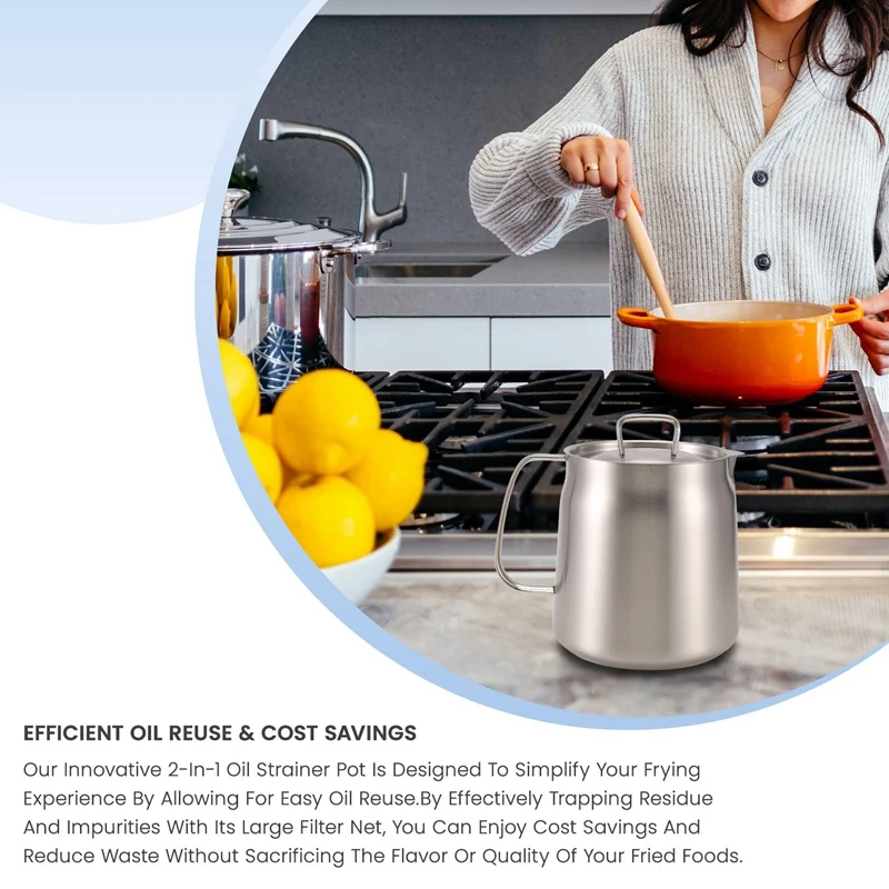 Горшок для масляного фильтра из нержавеющей стали 2-в-1 емкость кухни 2 л