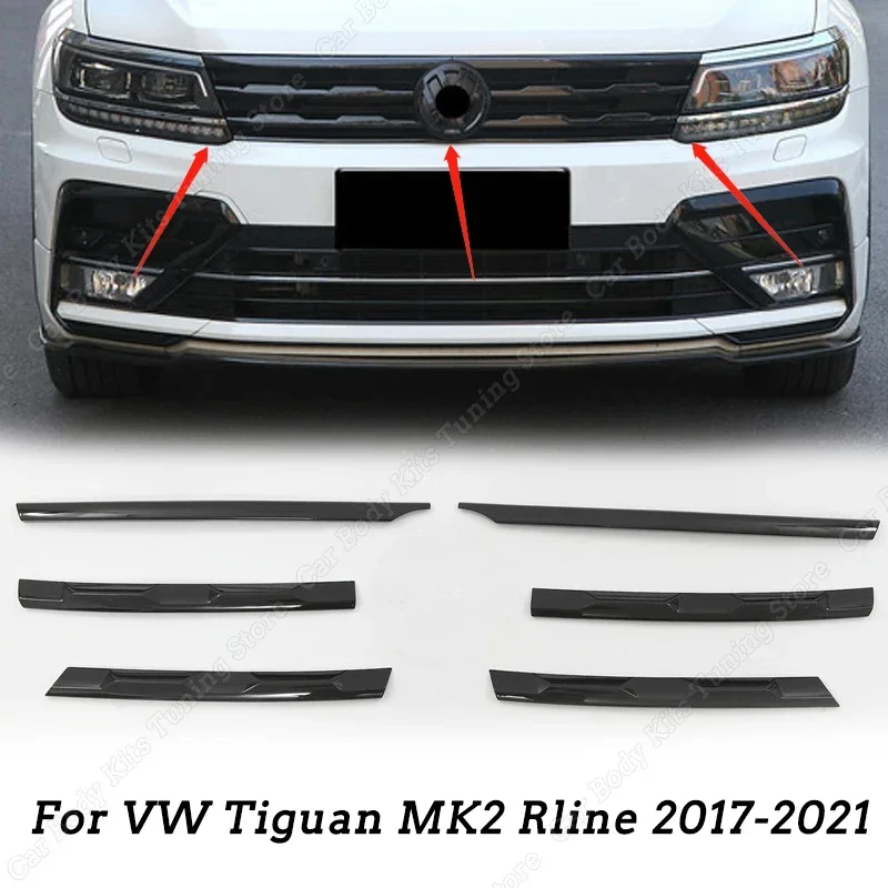 

Глянцевый черный Автомобильный передний бампер, сетка, центральный гриль, литьевые полосы, наклейки для VW Tiguan MK2 Rline 2017 2018 2019 2020 2021
