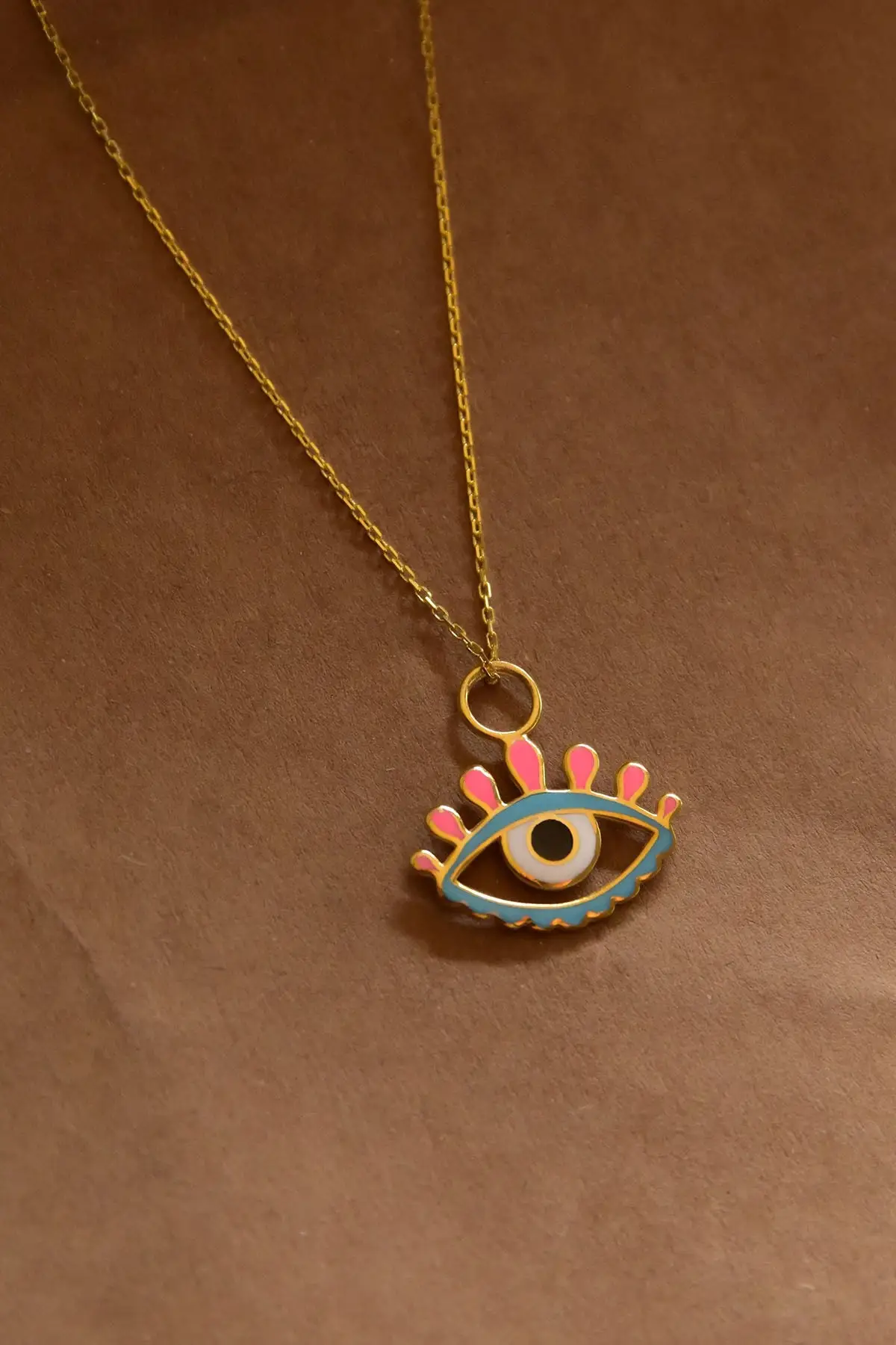 

Women's Gold Plated Enamel Eye Model 925 Sterling Silver Necklace