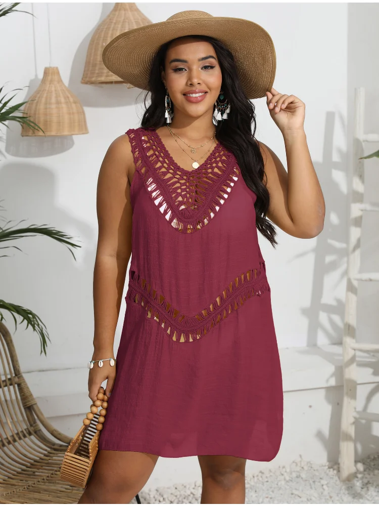 Women's hand hook paneled vest skirt beach bikini blouse plus size summer dress curve dressses for women