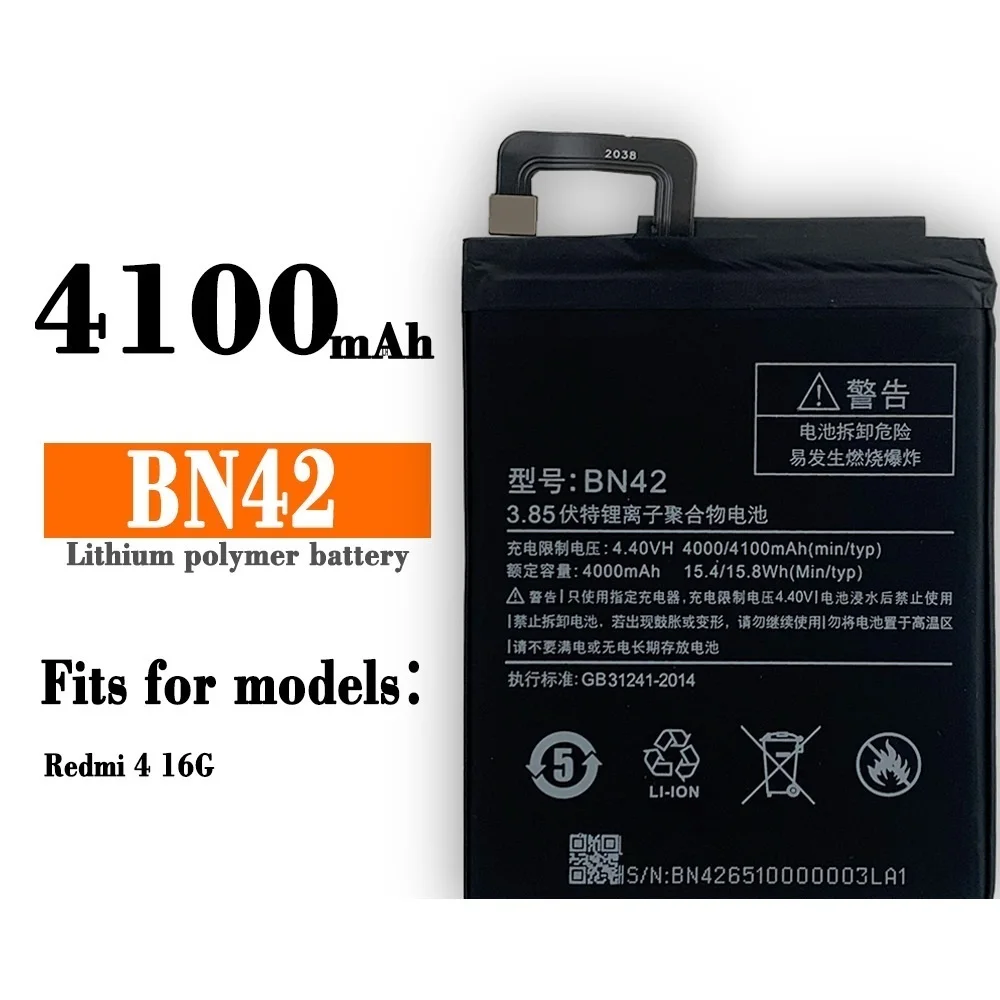 

Аккумуляторная батарея BN42 4100 мАч для Xiaomi Redmi 4 16 ГБ, Высококачественная аккумуляторная батарея, внутренние литий-ионные батареи