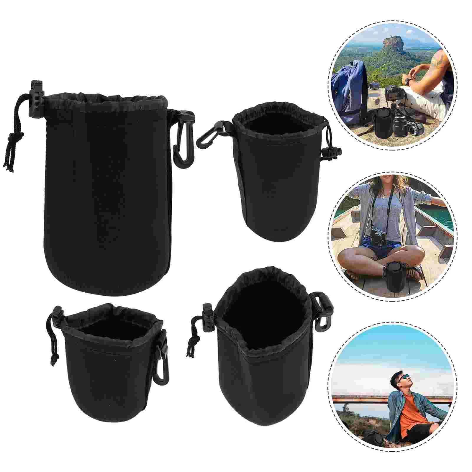 

4pcs SLR Camera Lens Pouch Waterproof Neoprene Lens Storage Bag Protective Case