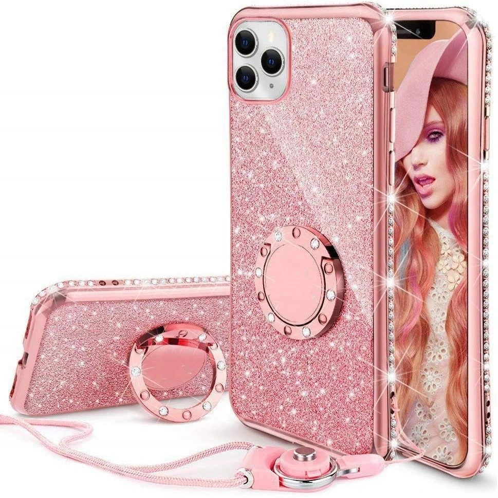 

Diamond Case for iPhone 11 Pro Max XS Max XR X Cover Crystal Glitter Bling Ring Kickstand For iPhone 12 7 8 Plus X Bumper Case