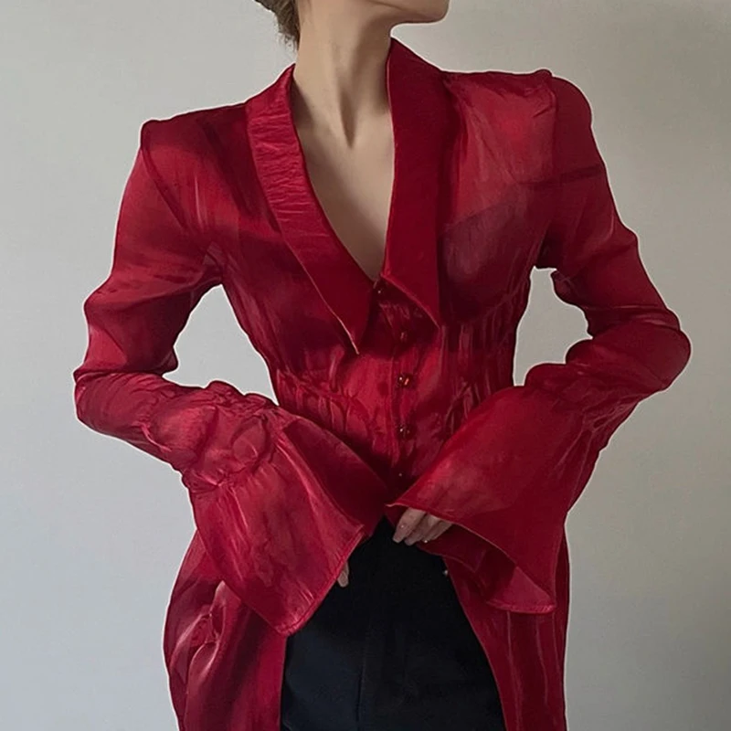 Spring women's new ruffled cardigan V-neck thin  loose shirt top  blouses for women fashion 2023  tops women