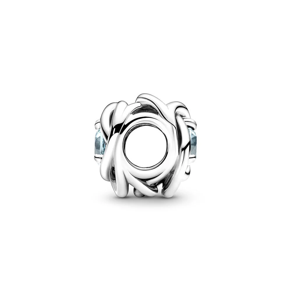 Pandora March Sea Aqua Blue Eternity Circle Charm 925 Silver Original Moments Bangle DIY Jewelry 790065C09