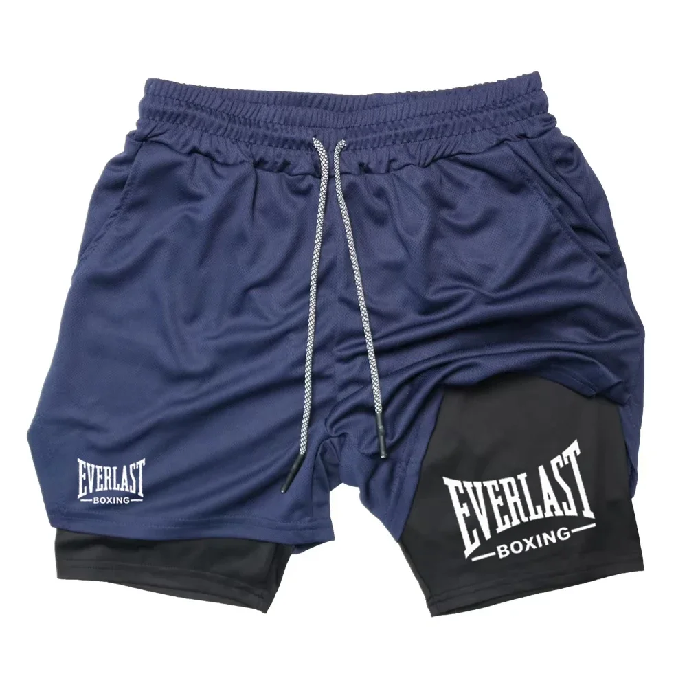 Фото Мужские модные двухслойные спортивные шорты, спортивные шорты с принтом EVERLAST, двухслойные быстросохнущие баскетбольные мышцы для фитнеса №2