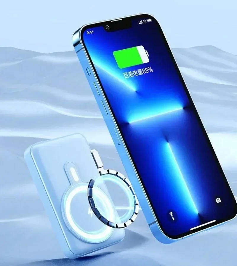 Магнитный беспроводной блок питания Встроенный кабель высокая емкость 50000 мАч