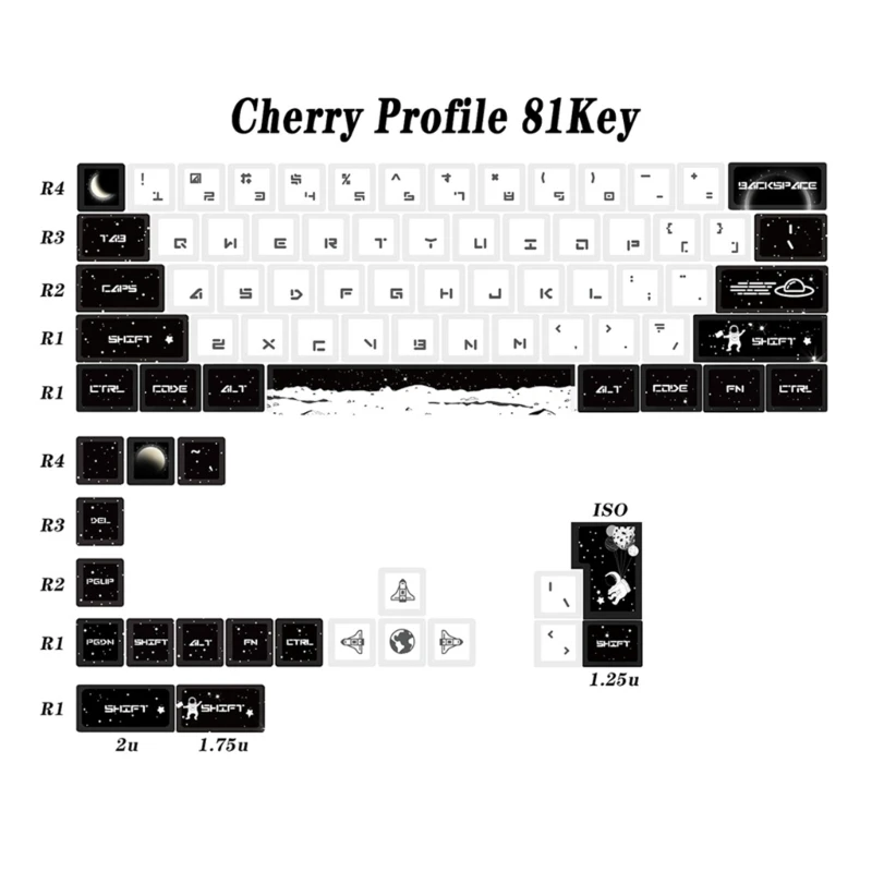

K0AC Outer Space PBT Keycaps Cherry Profile Dye-Sublimation Keycap Set For gk-61/64/68 60%-Layout Mechanical Gaming Keyboard