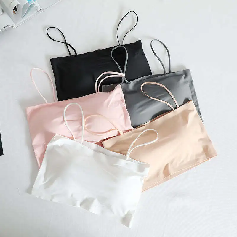 

Sexy Crop Top Summer Bras for Women Push Up Bra Ice Silk Seamless Lingerie Fashion Word Sling Tops Female 2022 Bralette Top Tank