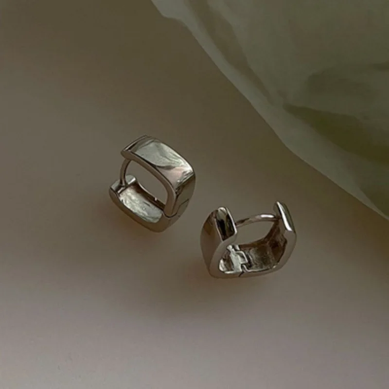 

Simple Silver Color Smooth Geometric Hoop Earrings for Women Party Fine Square Earrings Jewelry Minimalist Accessories