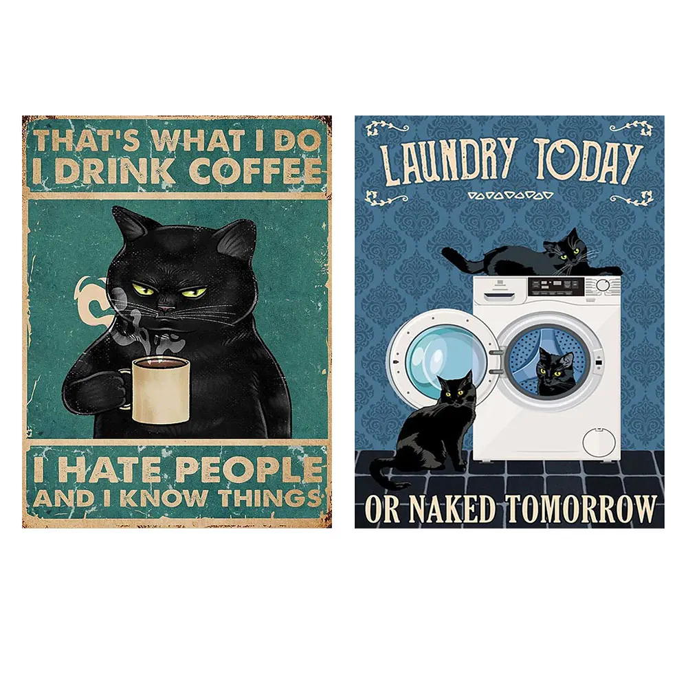 

Набор для рисования алмазами 5D «сделай сам», постер с черной кошкой, Круглая Мозаика с рисунком, вышивка стразы, домашнее настенное ремесло, ...