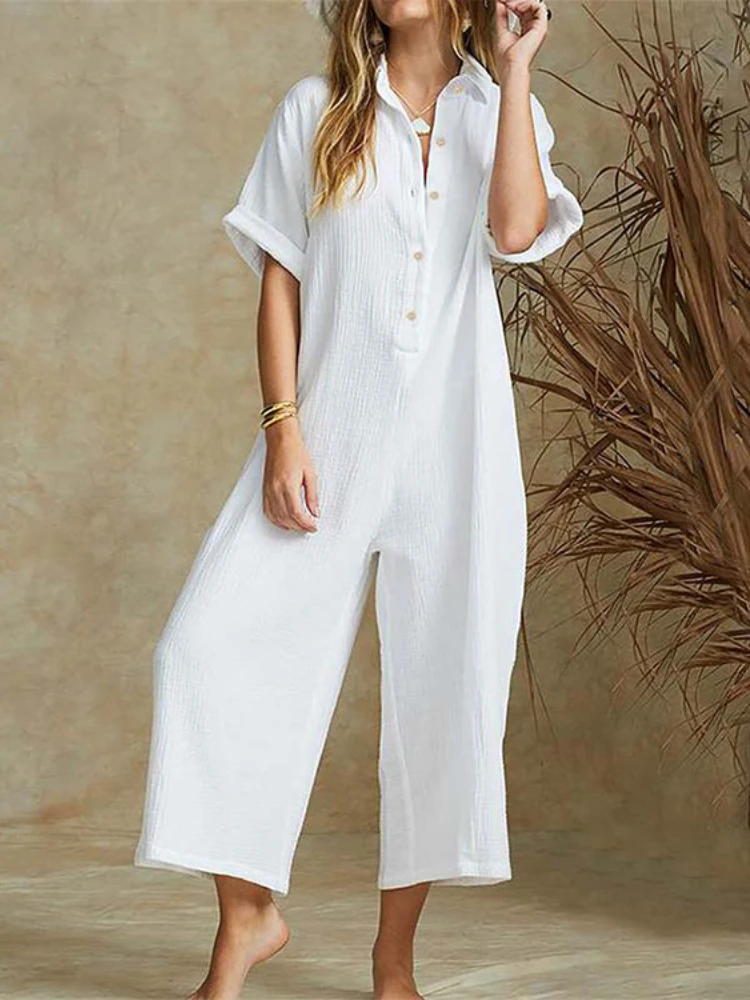 

2023 Summer New Casual Fashion Ladies Workwear Jumpsuit Shirt Collart Women's Trousers Elegant Office LOOSE Comfortable Simple