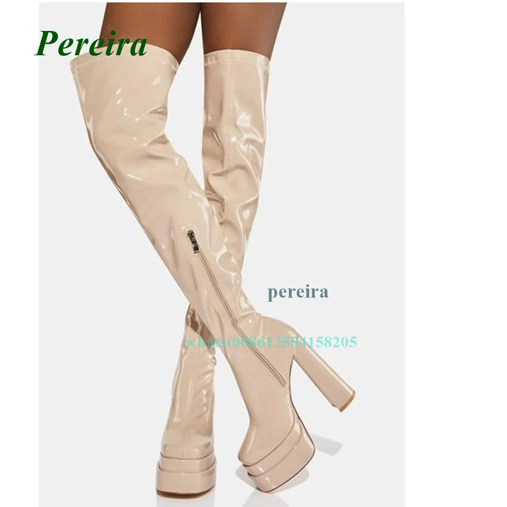 Spring and Autumn New Pink Boots 2022 Square Toe Platform Chunky Heel Boots Women Shoes Over The Knee Side Zip High Heels Sexy