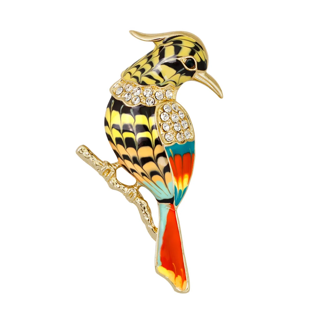 

Simple Fashion Enamel Birdie Brooch Pin Rhinestones Inlays Colorful Painted Animal Bird Brooch Daily Dressing Accessories