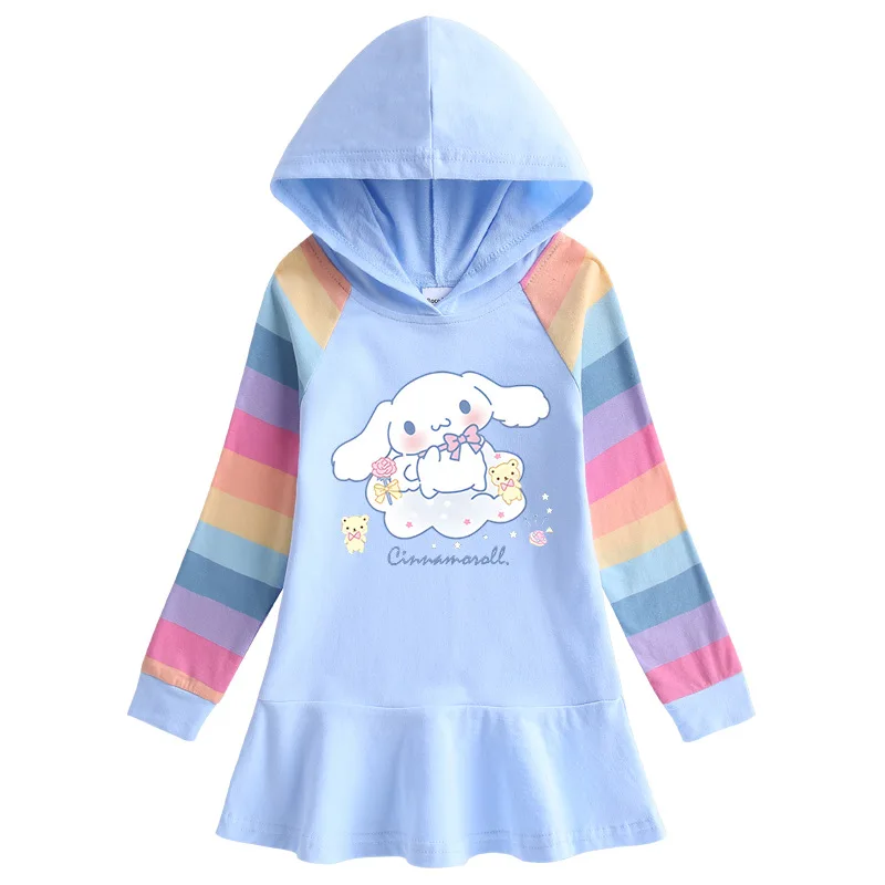 

Sanrio Cinnamon Dog 2023 Spring and Autumn New Cotton Cartoon Rainbow Girls Long Sleeve Hooded Sweatshirt Princess Dress