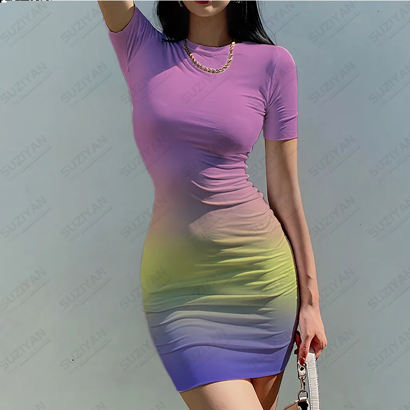 2023 New 3D Printed Women's Harajuku Tight Short Fashion Short Sleeve Dress Popular in Europe and America Spicy Girls Plus Size