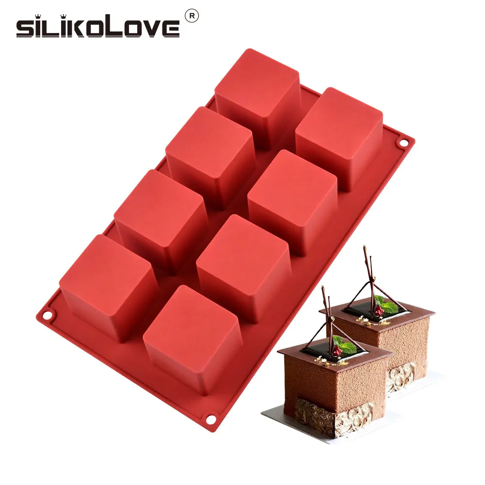 

SILIKOLOVE 8 Cavity Square Shape 3D Silicone Molds Cake Decorating Tools For Baking Jelly Pudding Mousse Bakeware Moulds