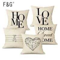 letter love home decorative cushion cover linen black white pillowcase sofa decor nordic pillow case 45x45cm