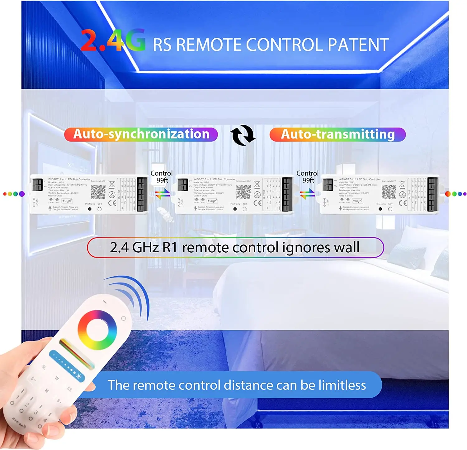 Фото Контроллер светодиодных лент WB5 5 в 1, голосовое управление, WIFI Zigbee BT Mesh DIM CCT RGB RGBWC с Alexa и Google Assistant LM091 4Zone №3