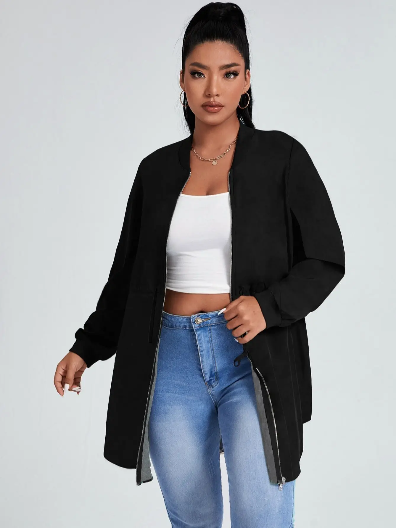 

EARO Plus Size Black Outerwear Women's Fashion 4XL Overcoat 2022 Autumn Casual Long Sleeve Trench Coats Oversized Solid Jackets