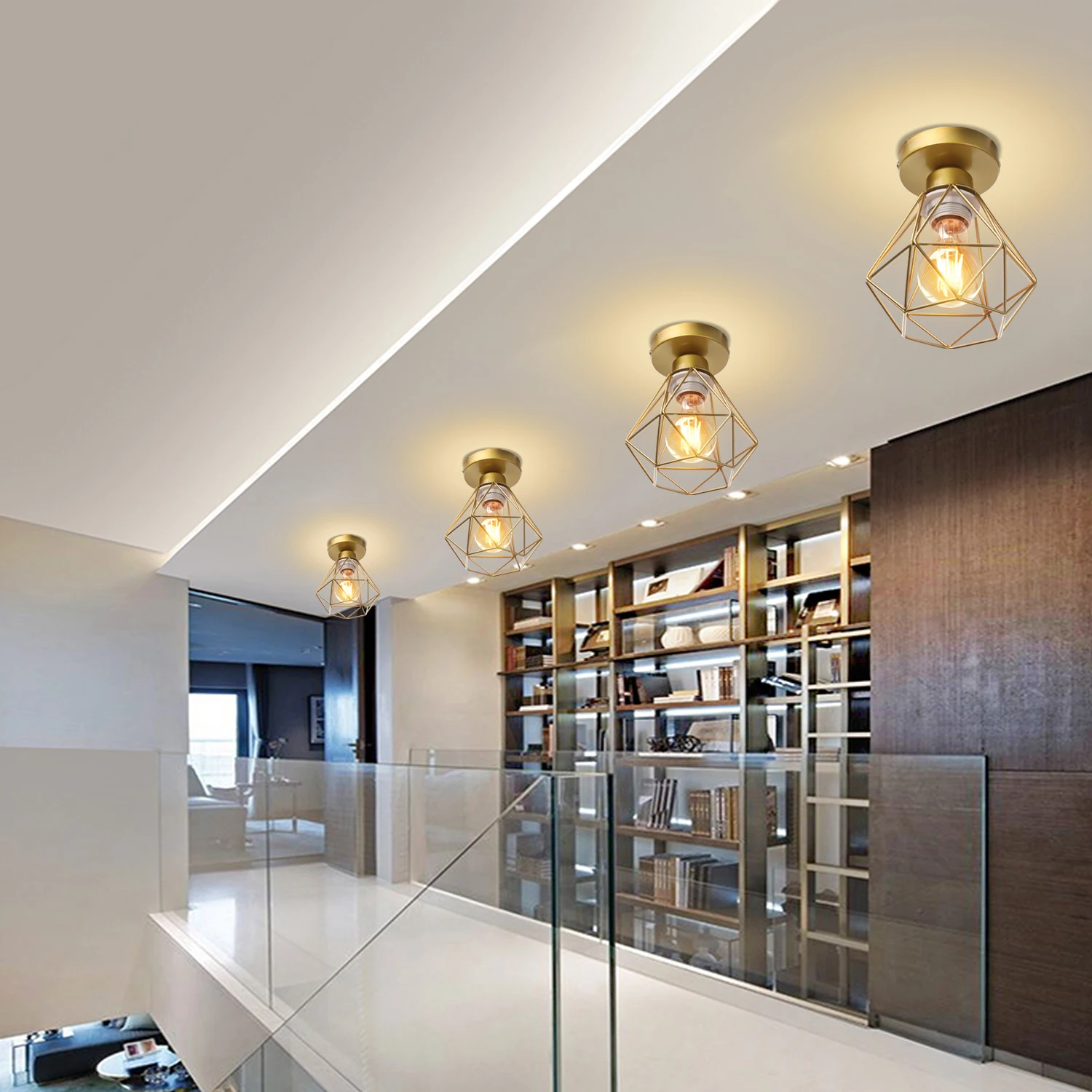 Золотая винтажная потолочная лампа современный железный светильник в