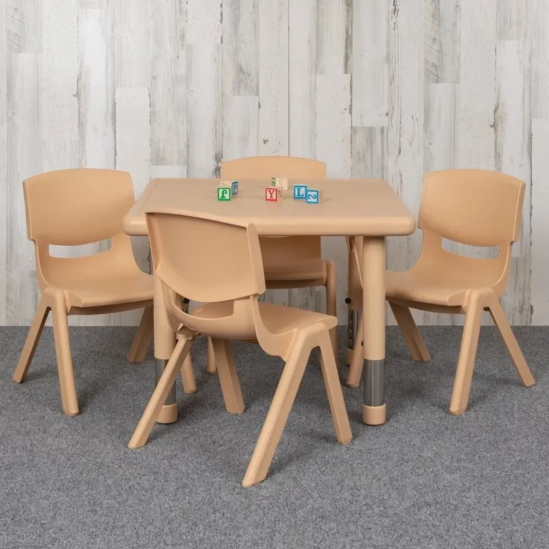 

24" Natural Plastic Height Adjustable Activity Table Set with 4 Chairs
