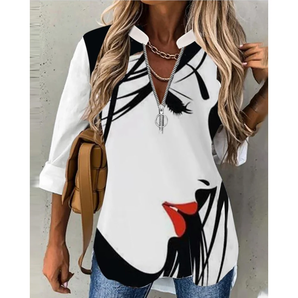 

2022 Temperament Shirt Women Fashion Elegant Flower Print Long Sleeve Loose Shirts Spring Summer Casual Office Button Shirt Tops