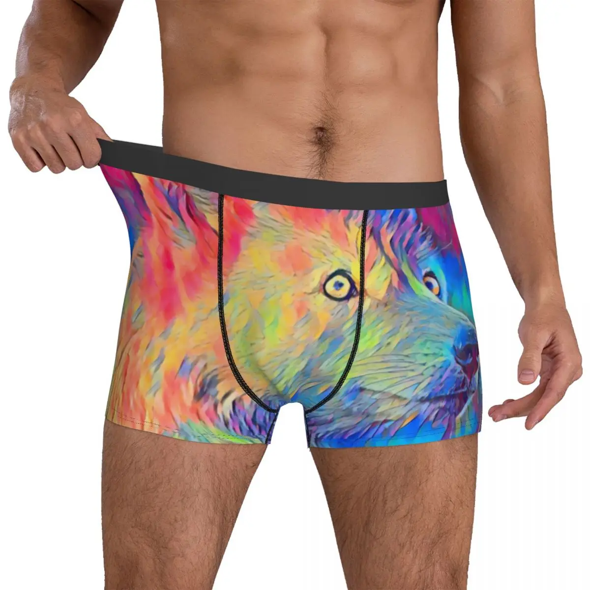 

Wolf Lovers Underwear Colorful Animal Pouch Trenky Trunk Custom Boxer Brief Stretch Men's Panties Plus Size 2XL