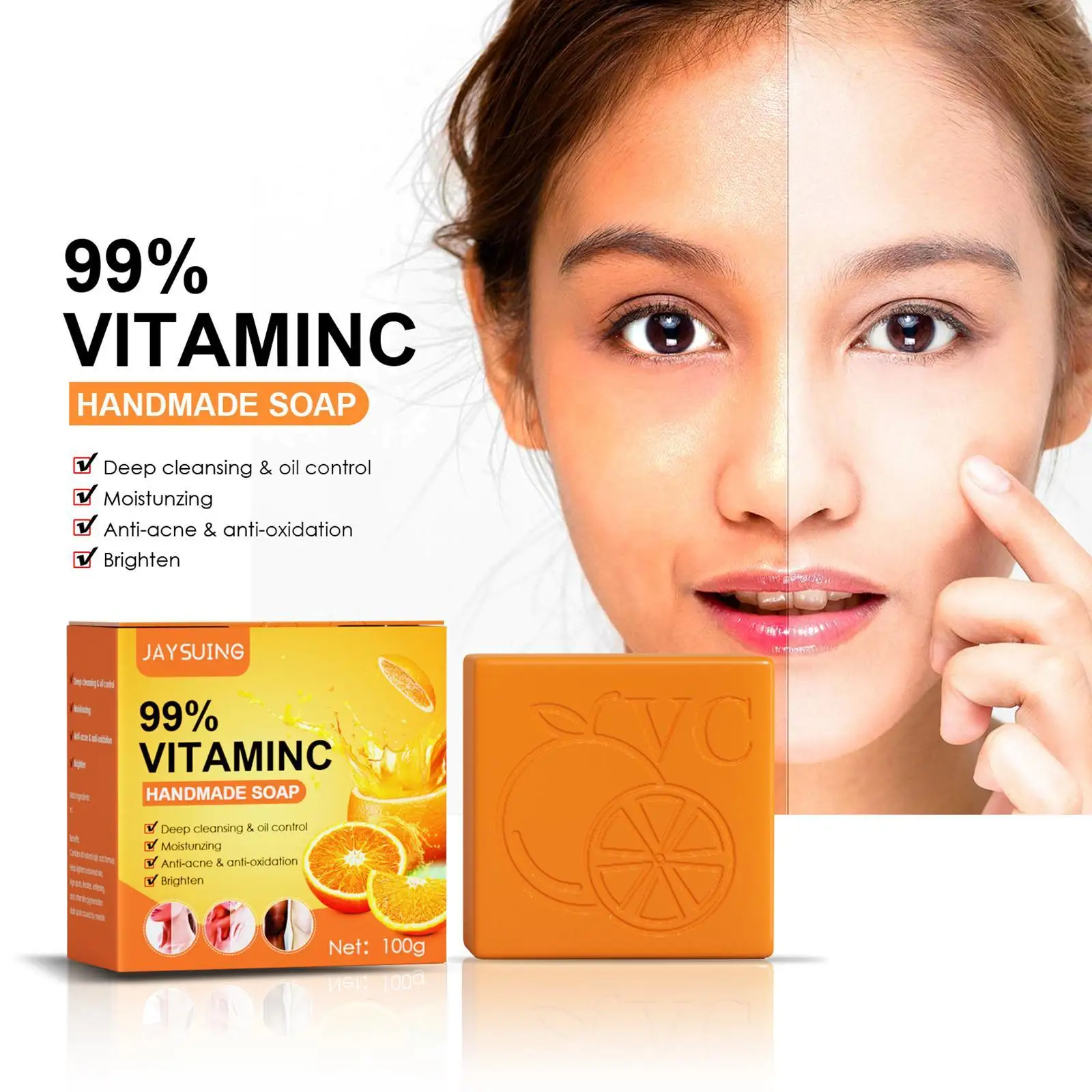 

100g Skin Lightening Vitamin C Soap Moisturizing Whitening Soaps Brighten Repair The Skin Face Cleanser Soap