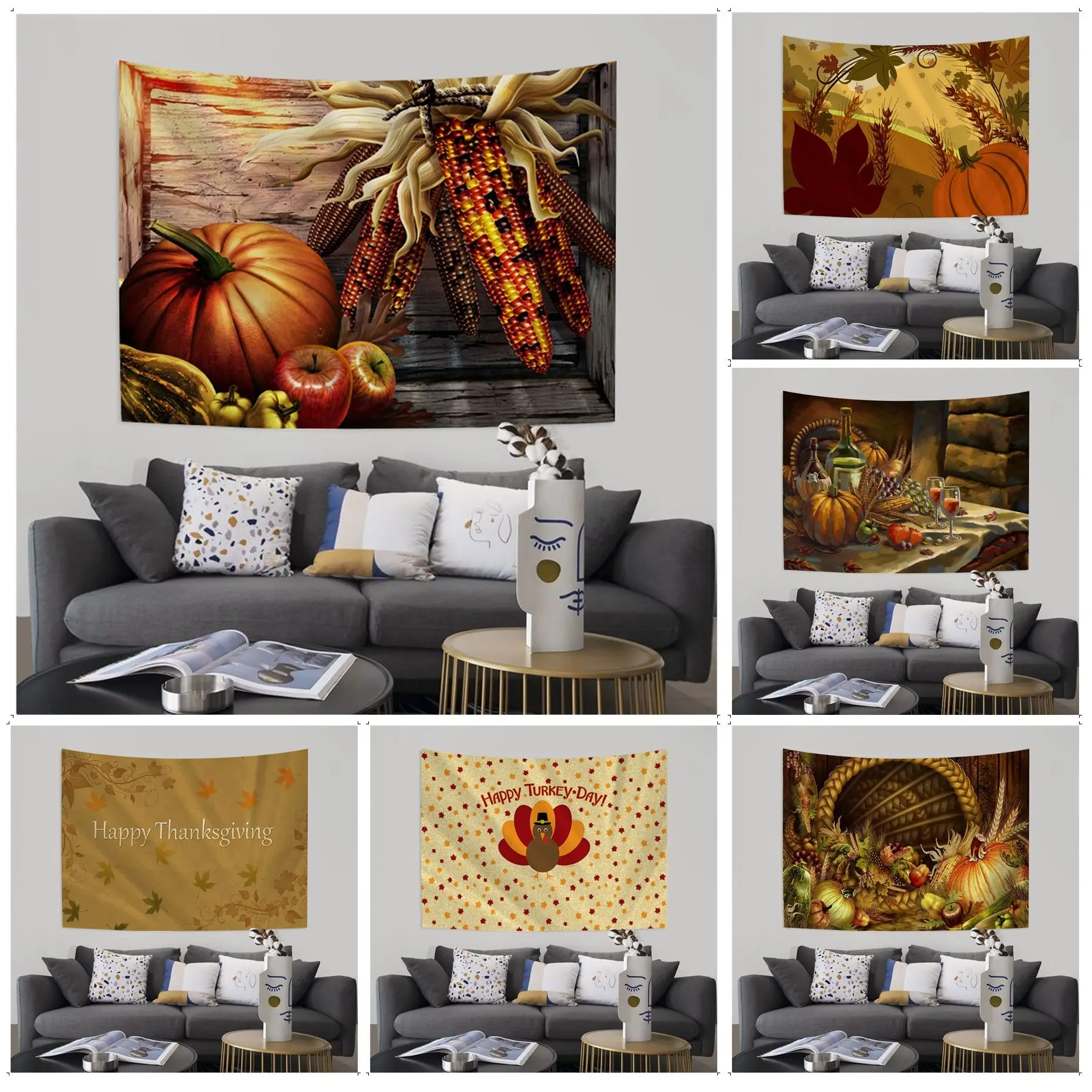 

Thanksgiving Chart Tapestry Hippie Flower Wall Carpets Dorm Decor INS Home Decor