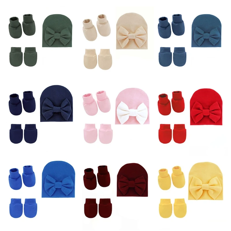 

Baby Gloves Foot Cover Set Infants Soft Cotton Mittens Beanies Hat Socks Kit