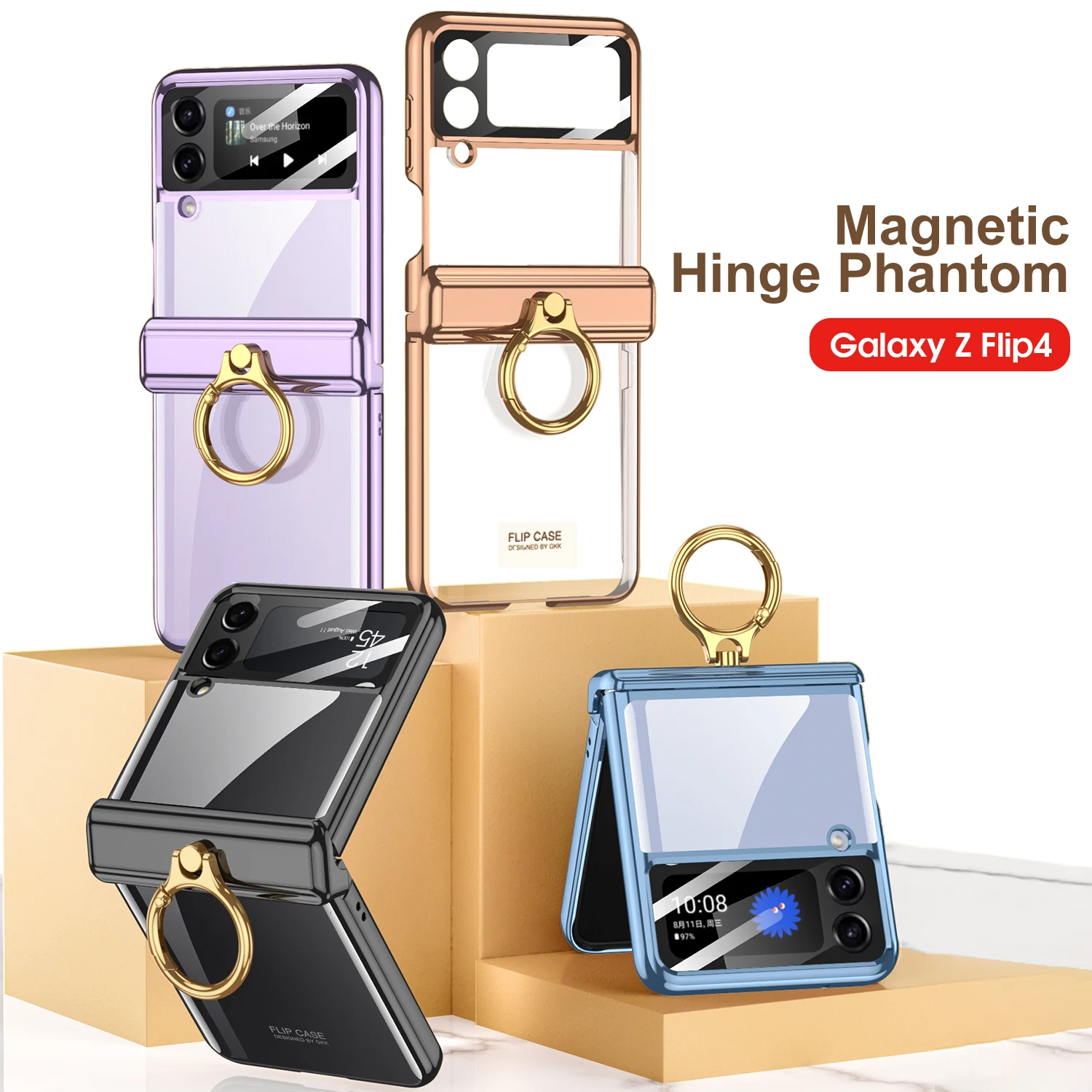 

GKK Original Samsung Galaxy Z Flip 4 5G Protective Case Magnetic Hinged Shell Film All-in-One Phantom Protective Case