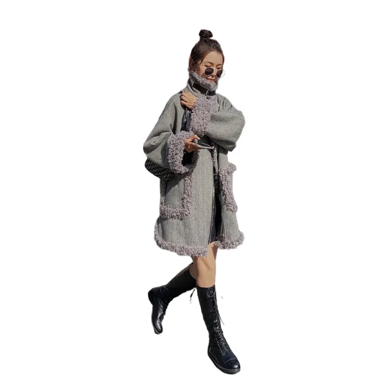

NEW High Quality Striped Winter Coat Women Thick Warm Grey Striped Casual Coat Turn-down Collar Loose Soft 2022 New Coat K1260