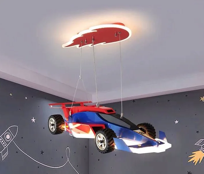 

Creative boy room race track circuit car kids chandelier pendant led light for children