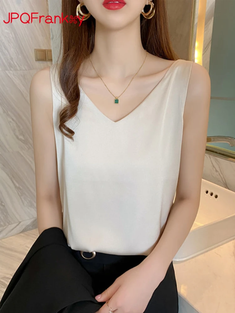 

Silk Suspender Vest Women's Inner Suit White Black Bottomed Satin Mulberry Silk Top Small Summer V-neck Tops for Women Tank Top