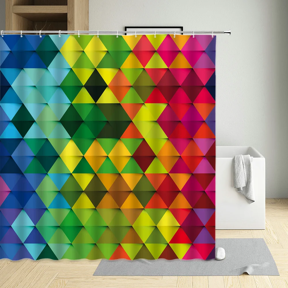 

Colorful 3D Geometric Shower Curtain Modern Simple Abstract Art Pattern Bathroom Accessories With Hooks Hanging Screen Washable
