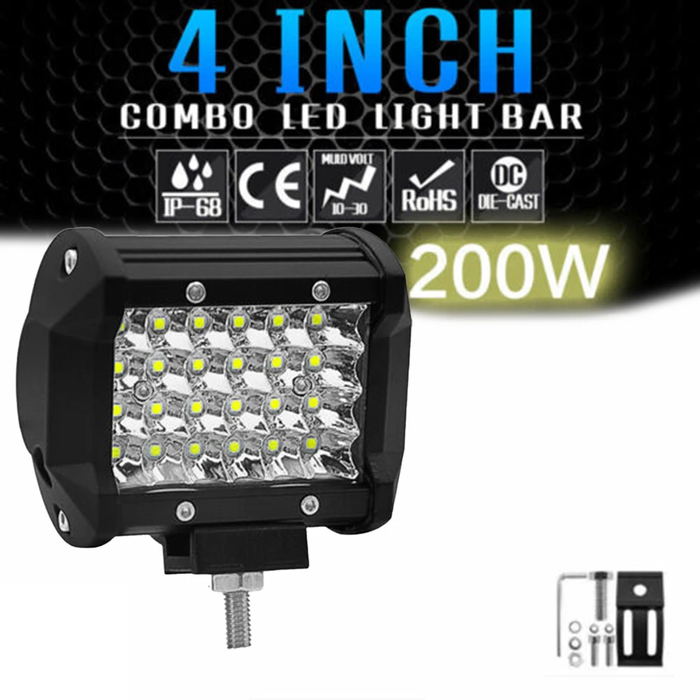 4inch 72W LED Combo Work Light Spotlight Off-road Driving Fog Lamp 6000K Truck Boat Rectangular Light For 12V/24V Vehicles