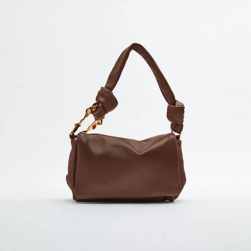 

DN Flap Women's Bags Ladies Underarm Shoulder Bag Soft Small Handbags for Women 2022 New Fashion Strap Knots Metal Beading Purse