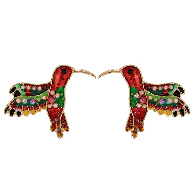 

Minar Exaggeration Colorful Enamel Bird Dangle Earrings for Women Female Rhinestone Pearls Animal Statement Earring Pendientes