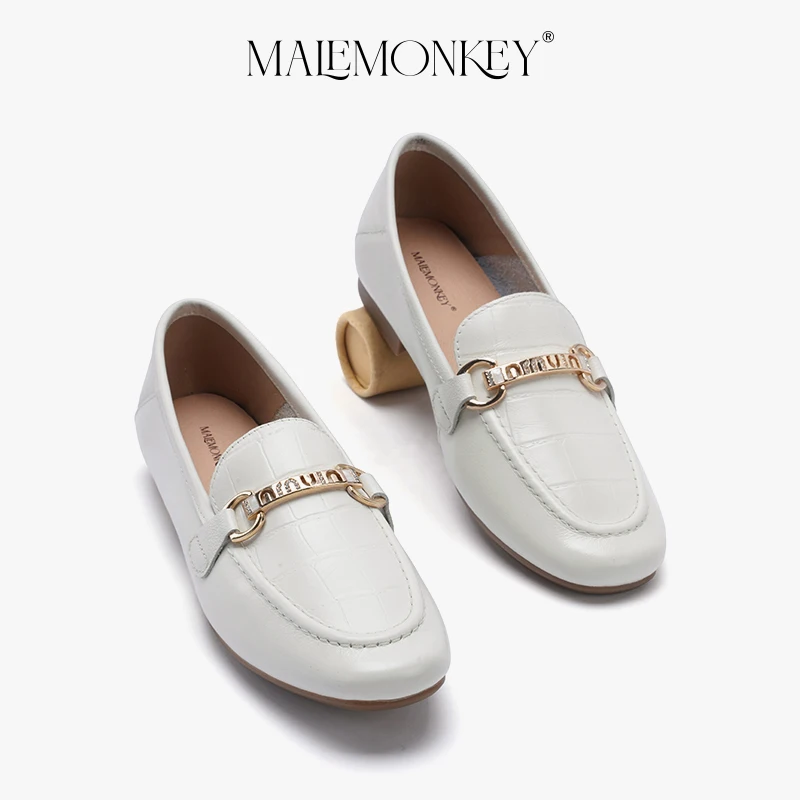 Loafers Women Flats Calfskin Leather Round Toe Retro Penny Shoes Metal Decoration Slip-on Classic Spring Ladies Shoes Handmade