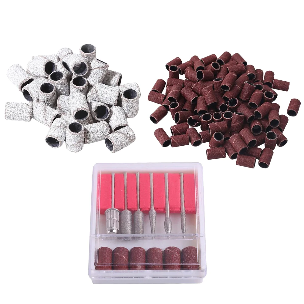 

1 Set Nail Grinder Set Practical Manicure Tool Kit Household Nail Sander Set for Daily Use (100pcs Frosted Ring in Red + 100pcs