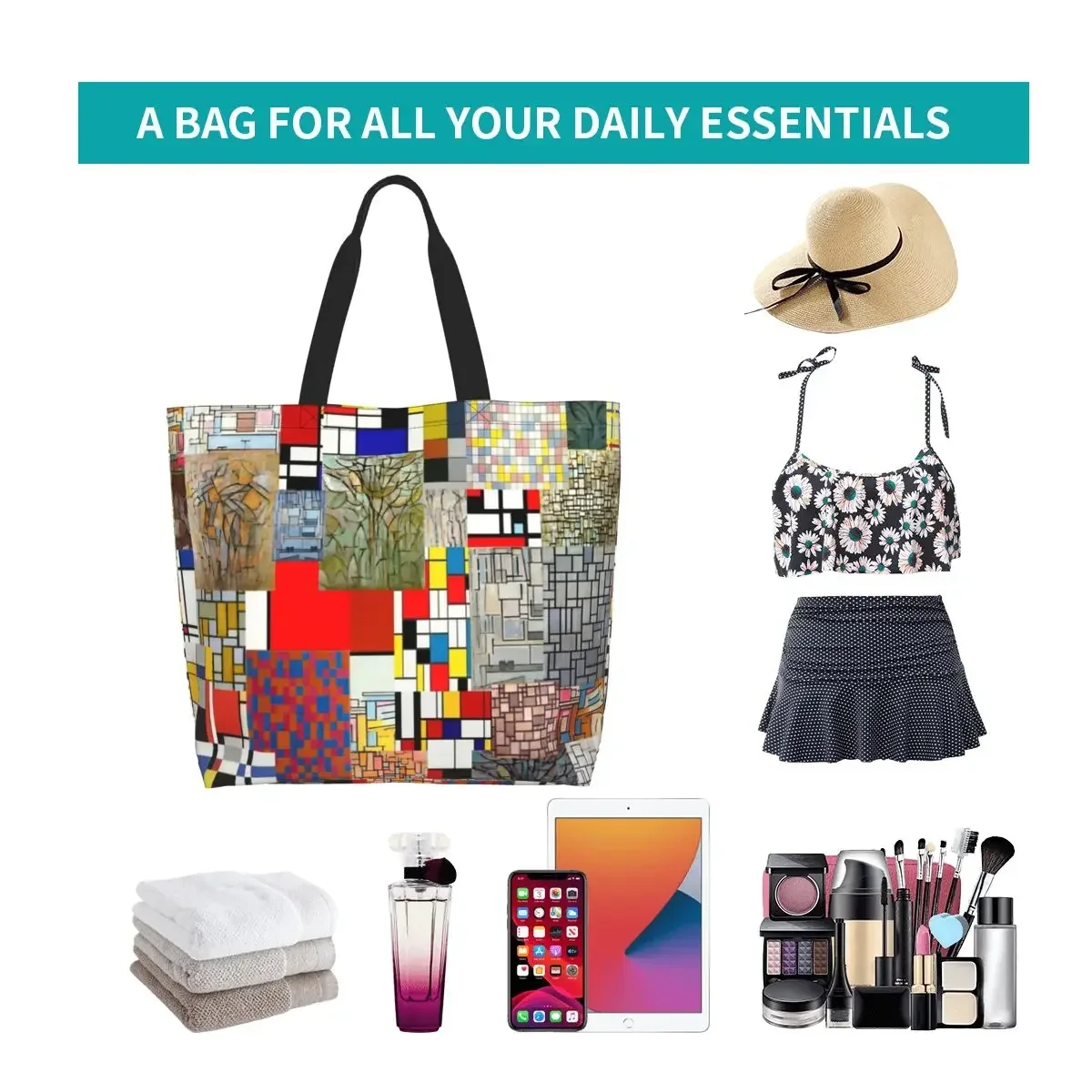 Женская Холщовая Сумка для покупок Piet Mondrian многоразовая вместительная сумочка