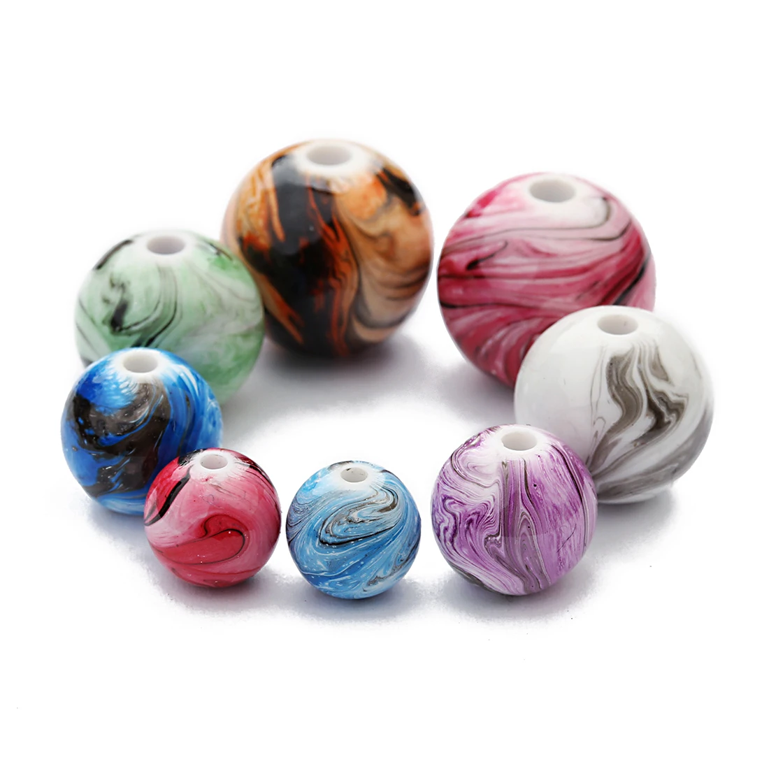 Бусины из смолы с чернильной росписью 6/8/10/12/14 мм